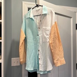 Tri color linen blouse